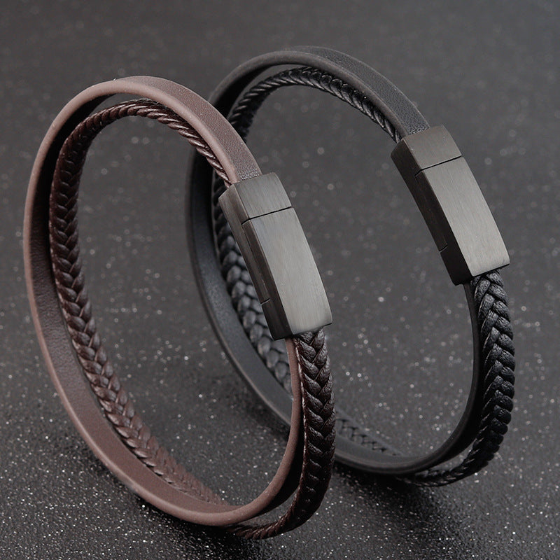 Herren schlichtes Lederarmband in Braun und Schwarz bylotrend