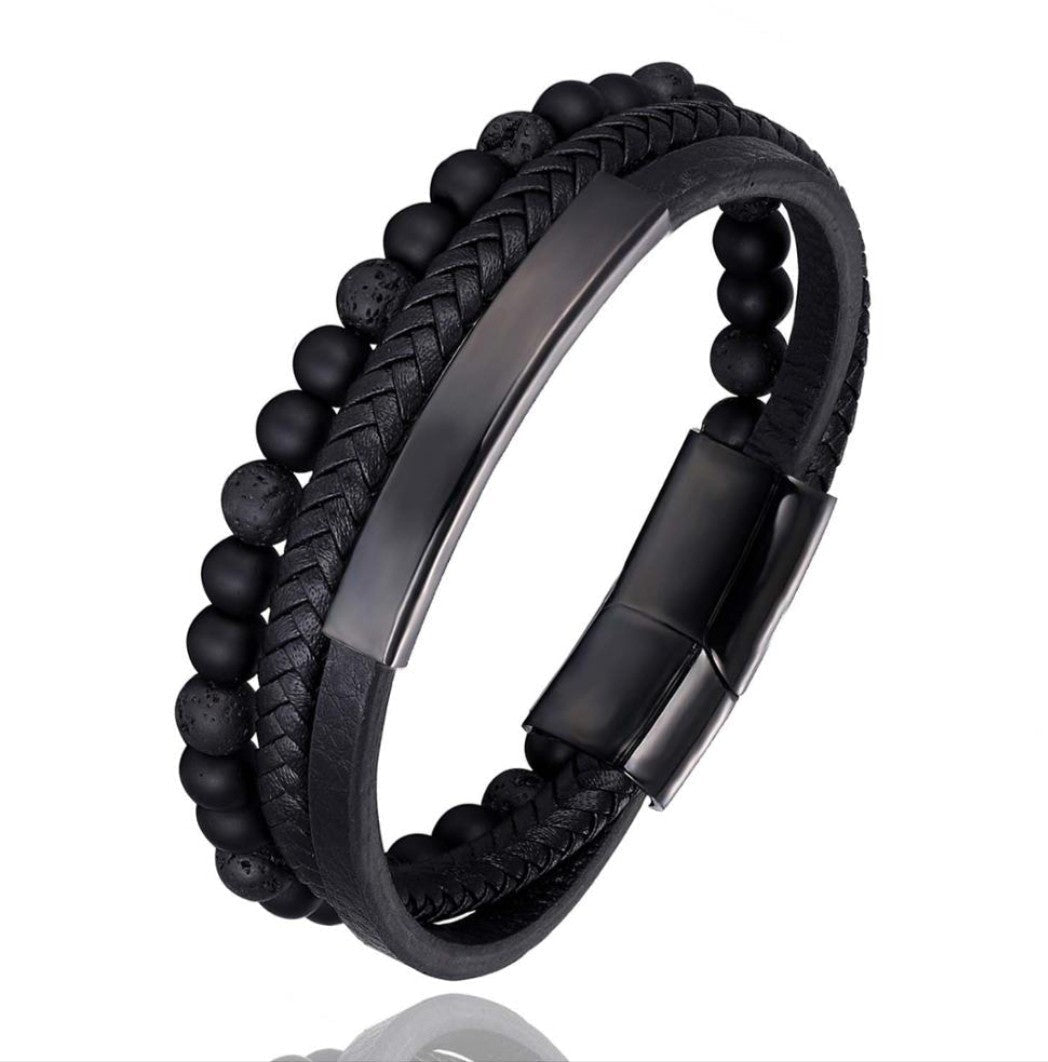 Lederarmband Herren Geflochten Schwarz bylotrend
