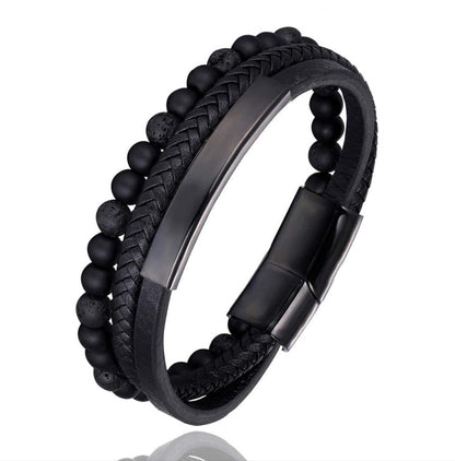 Lederarmband Herren Geflochten Schwarz bylotrend