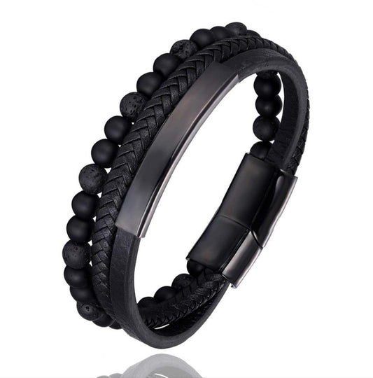 Lederarmband Herren Geflochten Schwarz bylotrend