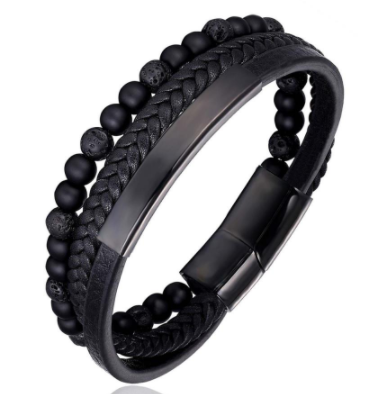 Lederarmband Herren Geflochten Schwarz bylotrend