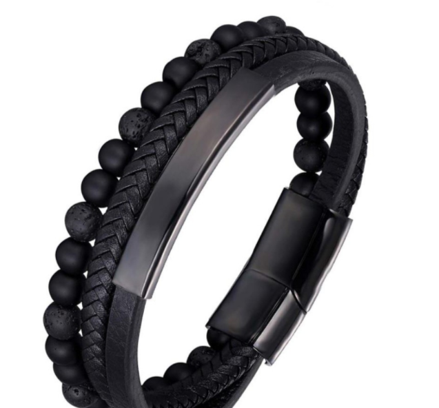 Lederarmband Herren Geflochten Schwarz bylotrend