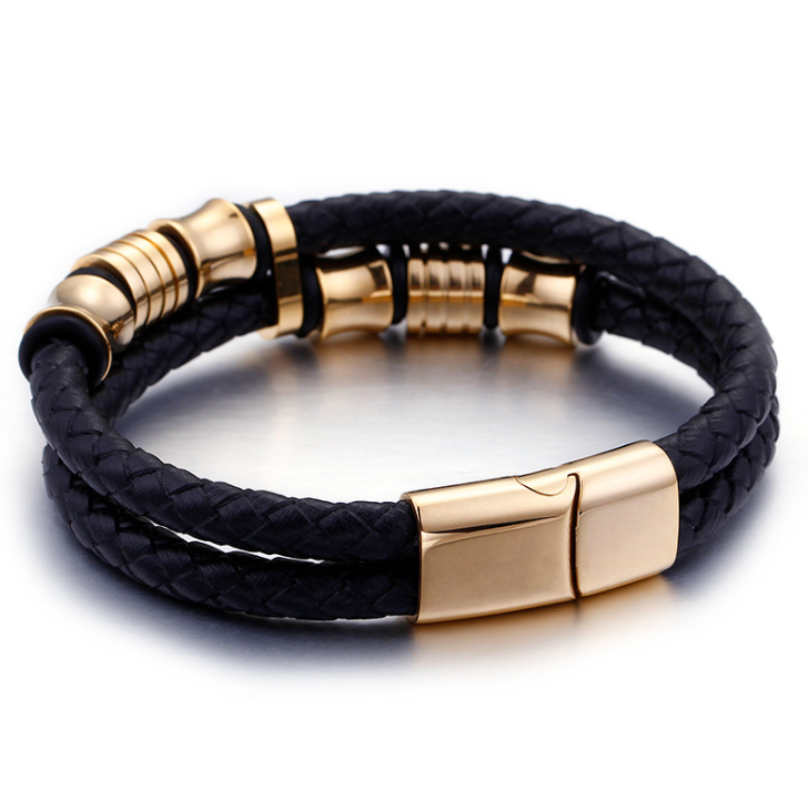 Lederarmband Herren Schwarz Gold bylotrend