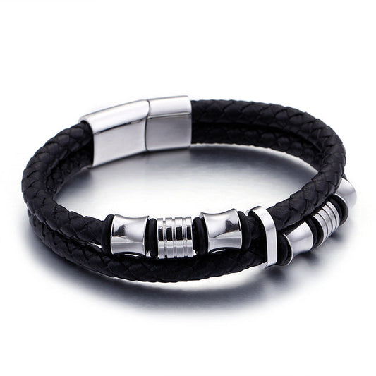 Lederarmband Herren Schwarz Gold bylotrend