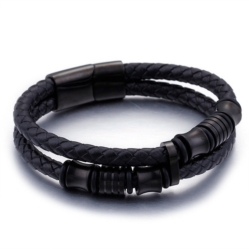 Lederarmband Herren Schwarz Gold bylotrend