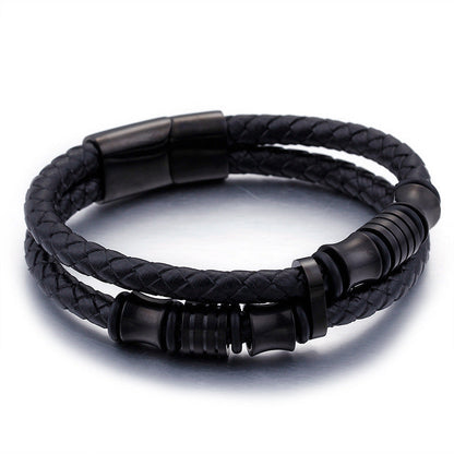 Lederarmband Herren Schwarz Gold bylotrend