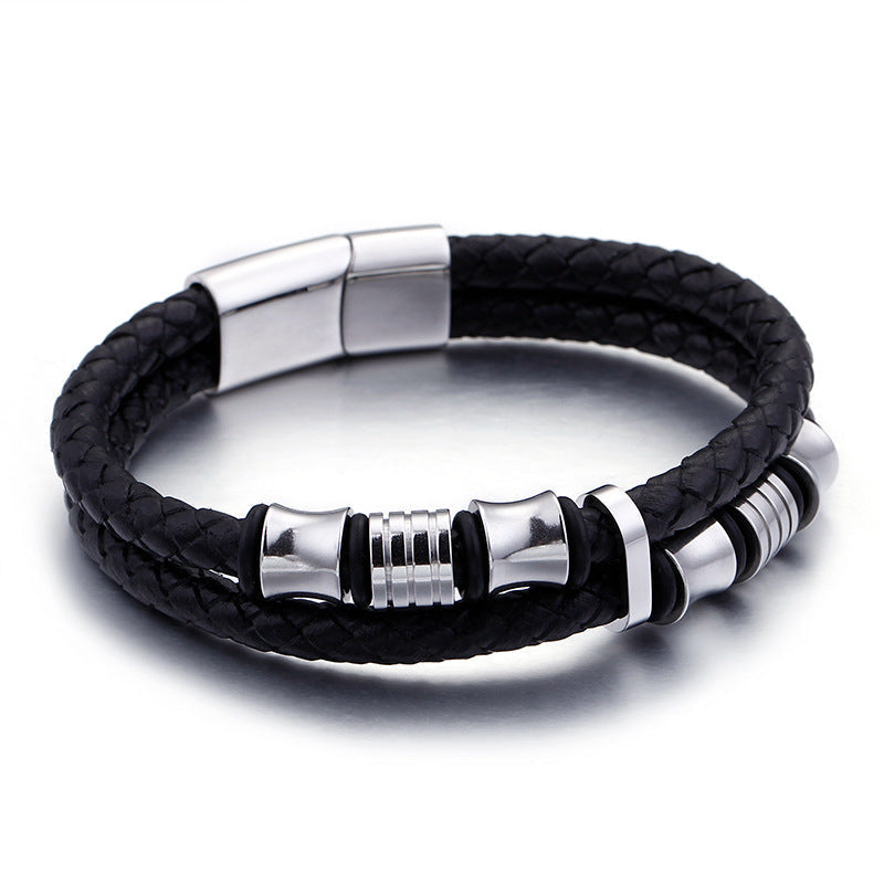 Lederarmband Herren Schwarz Gold bylotrend