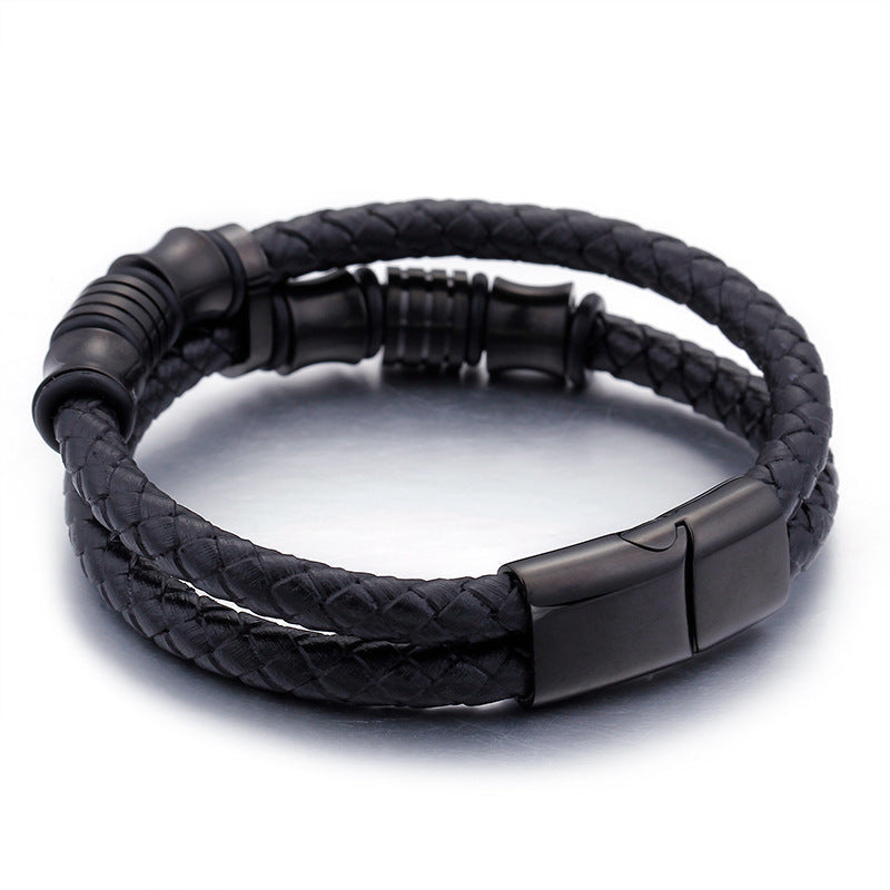 Lederarmband Herren Schwarz Gold bylotrend