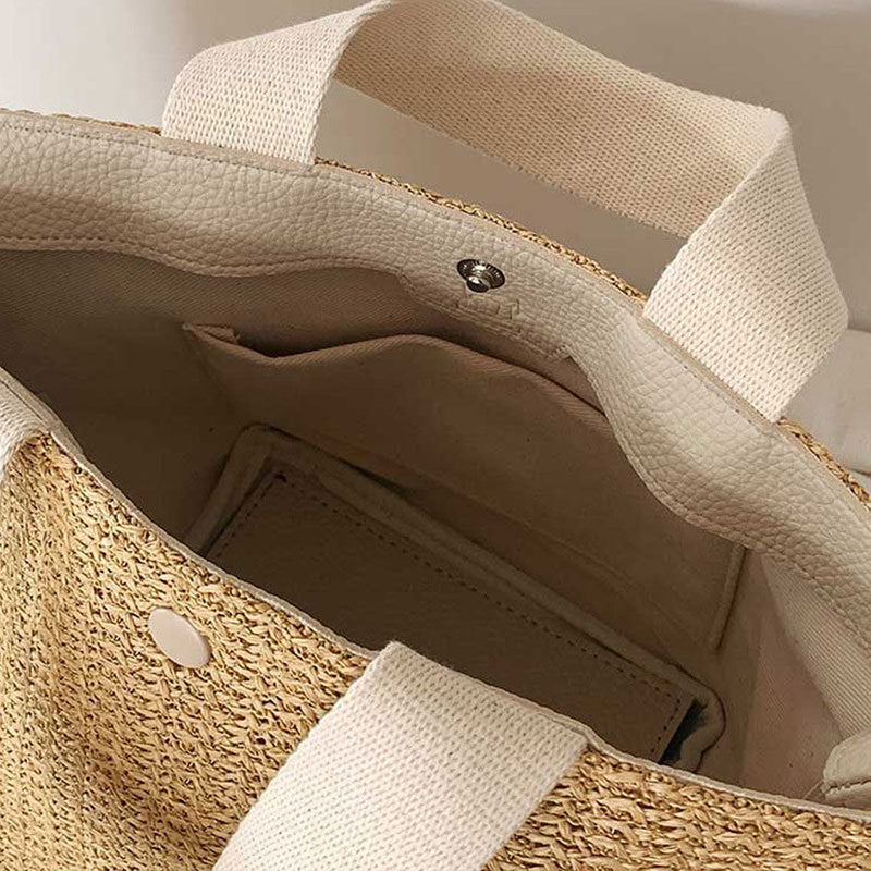 Tragbare Strandtasche aus Stroh für Damen bylotrend