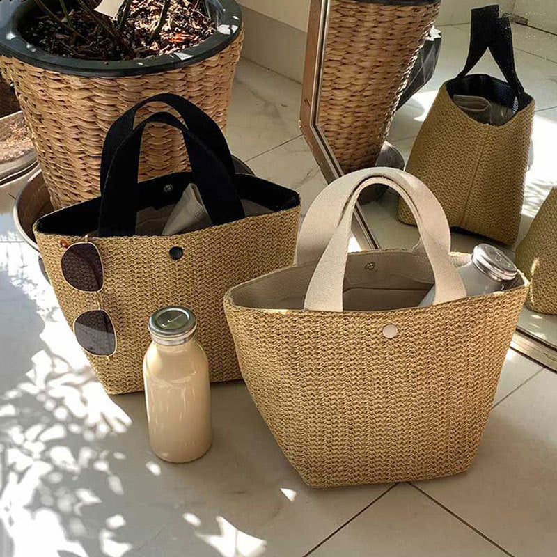 Tragbare Strandtasche aus Stroh für Damen bylotrend