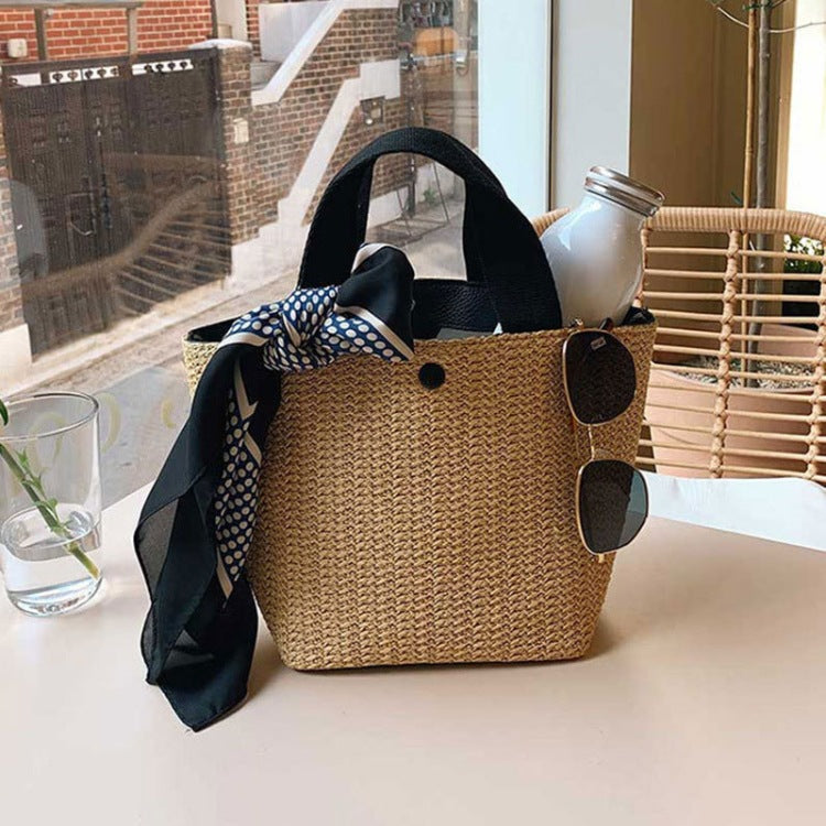 Tragbare Strandtasche aus Stroh für Damen bylotrend
