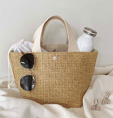 Tragbare Strandtasche aus Stroh für Damen bylotrend