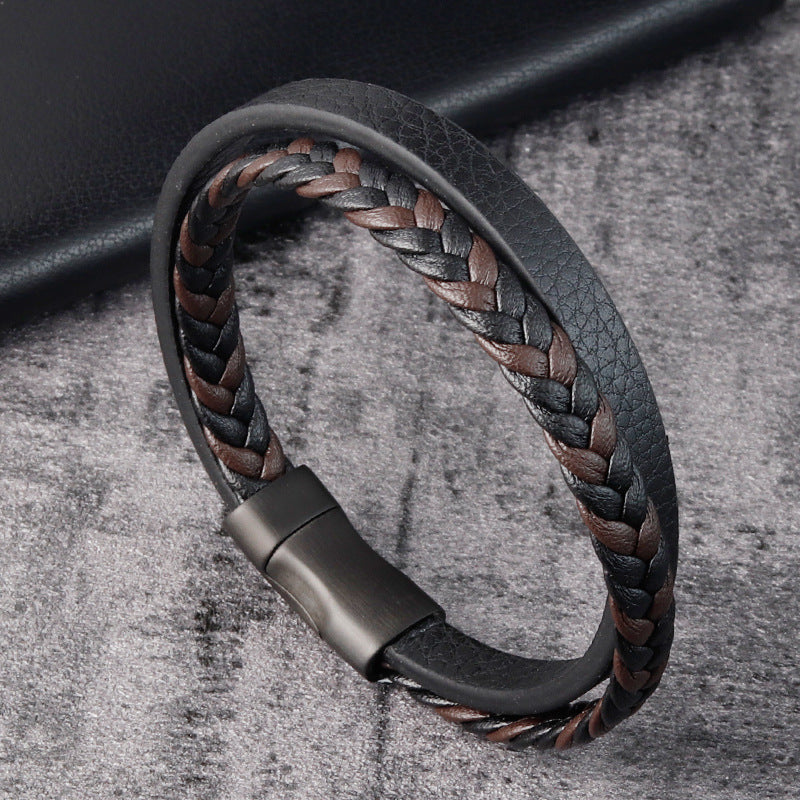 Herren Lederarmband Geflochten Layer Braun – bylotrend